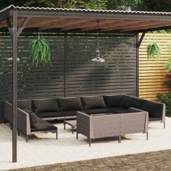 vidaXL 12-tlg. Garten-Lounge-Set mit Kissen Poly Rattan Dunkelgrau