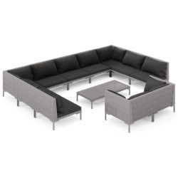 vidaXL 12-tlg. Garten-Lounge-Set mit Kissen Poly Rattan Dunkelgrau