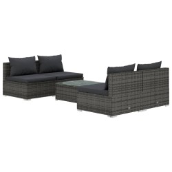 vidaXL 5-tlg. Garten-Lounge-Set mit Kissen Poly Rattan Grau