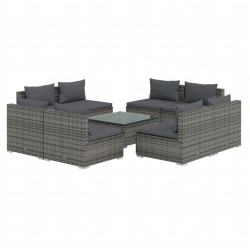 vidaXL 9-tlg. Garten-Lounge-Set mit Kissen Poly Rattan Grau