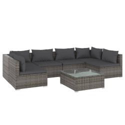 vidaXL 7-tlg. Garten-Lounge-Set mit Kissen Poly Rattan Grau