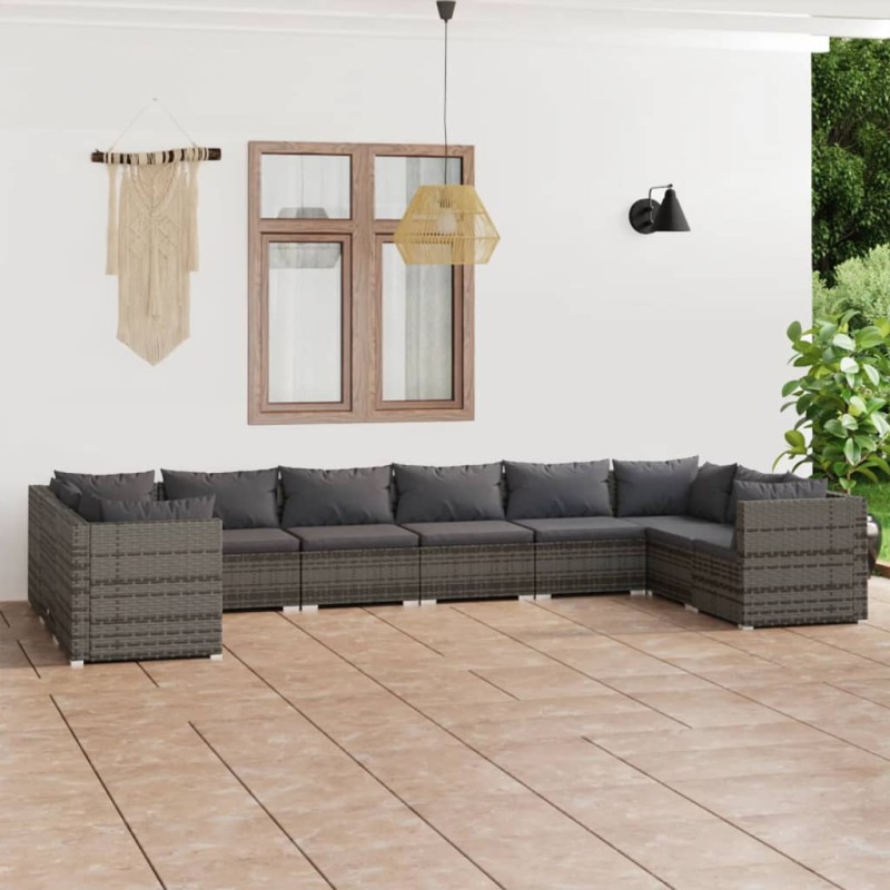 vidaXL 10-tlg. Garten-Lounge-Set mit Kissen Poly Rattan Grau vidaXL 10-tlg. Garten-Lounge-Set mit Kissen Poly Rattan Grau