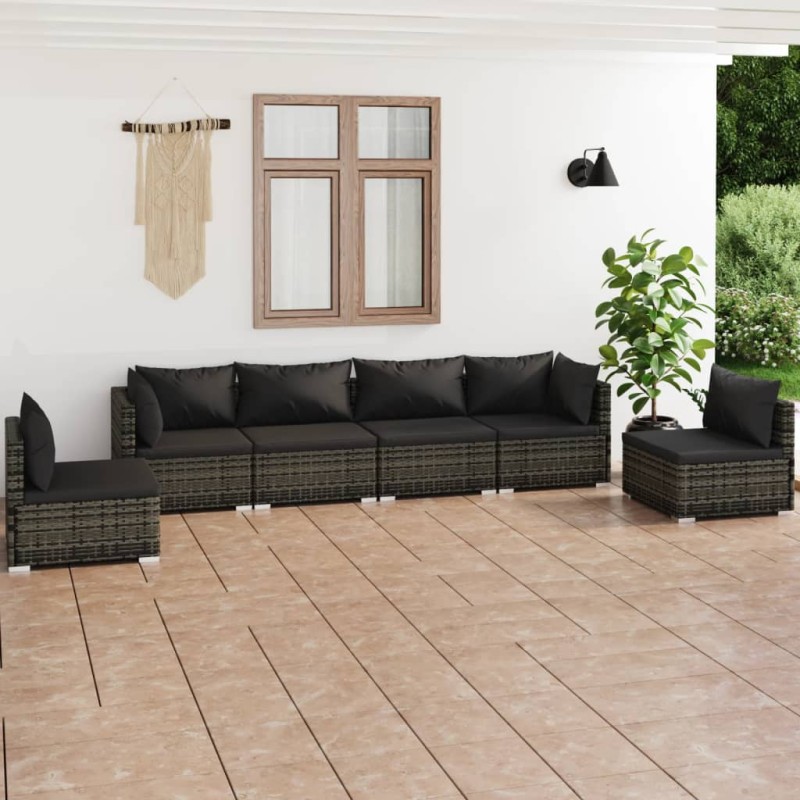 vidaXL 6-tlg. Garten-Lounge-Set mit Kissen Poly Rattan Grau vidaXL 6-tlg. Garten-Lounge-Set mit Kissen Poly Rattan Grau