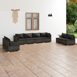 vidaXL 8-tlg. Garten-Lounge-Set mit Kissen Poly Rattan Grau