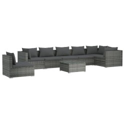 vidaXL 8-tlg. Garten-Lounge-Set mit Kissen Poly Rattan Grau