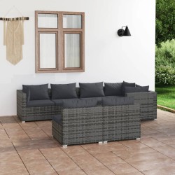 vidaXL 7-tlg. Garten-Lounge-Set mit Kissen Grau Poly Rattan