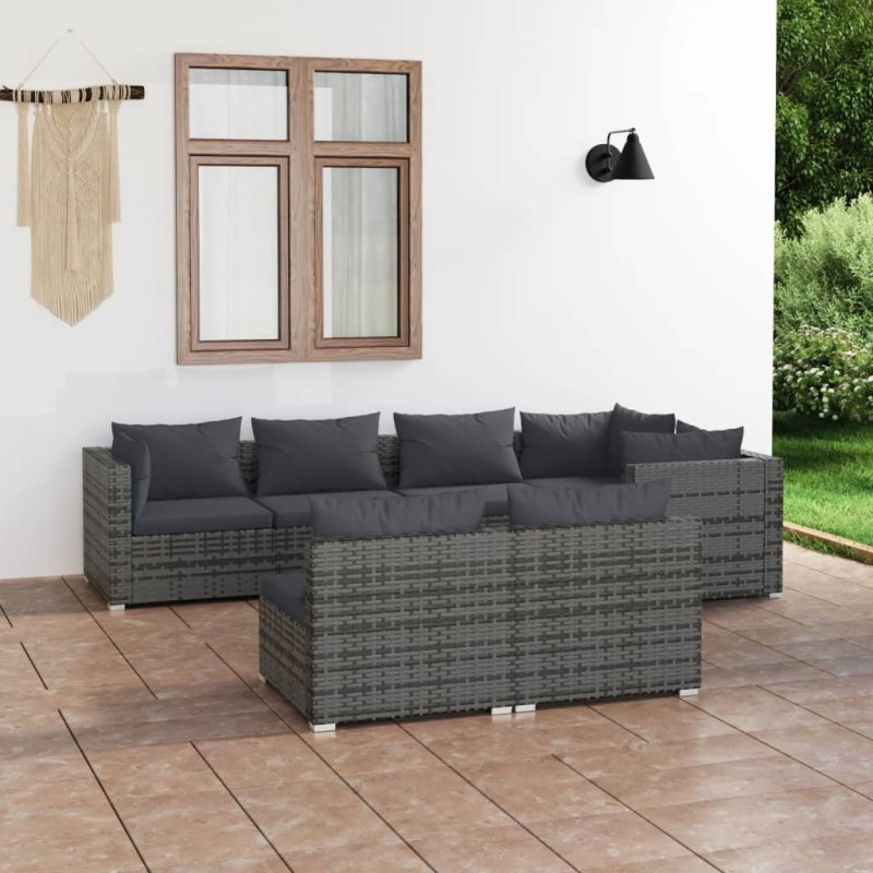 vidaXL 7-tlg. Garten-Lounge-Set mit Kissen Grau Poly Rattan vidaXL 7-tlg. Garten-Lounge-Set mit Kissen Grau Poly Rattan