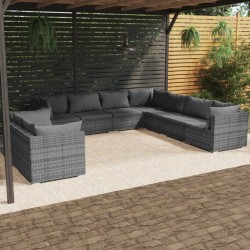 vidaXL 9-tlg. Garten-Lounge-Set mit Kissen Grau Poly Rattan