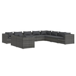 vidaXL 10-tlg. Garten-Lounge-Set mit Kissen Grau Poly Rattan