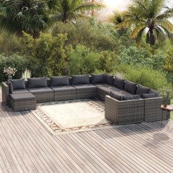 vidaXL 11-tlg. Garten-Lounge-Set mit Kissen Poly Rattan Grau