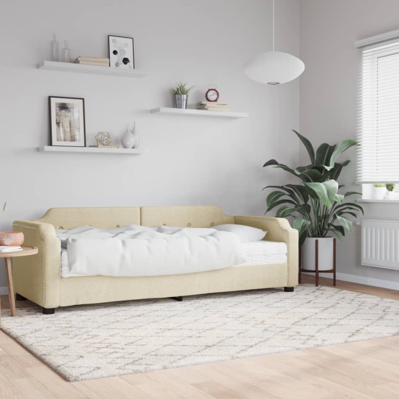Tagesbett mit Matratze Creme 90x200 cm Stoff Tagesbett mit Matratze Creme 90x200 cm Stoff