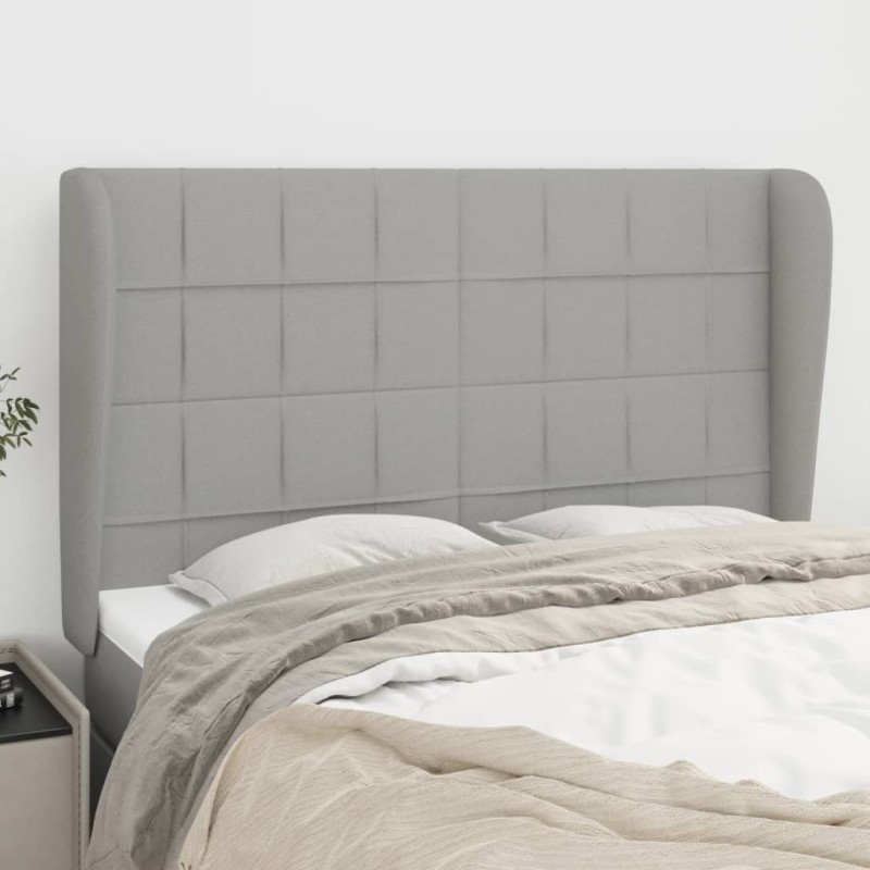 vidaXL Kopfteil mit Ohren Hellgrau 147x23x118/128 cm Stoff