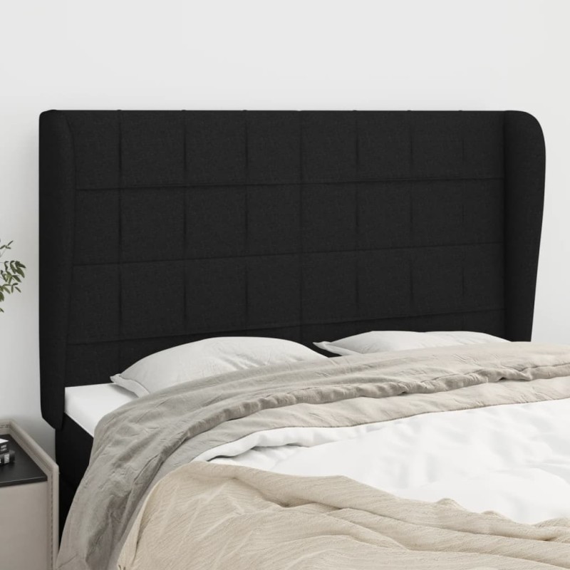 vidaXL Kopfteil mit Ohren Schwarz 147x23x118/128 cm Stoff