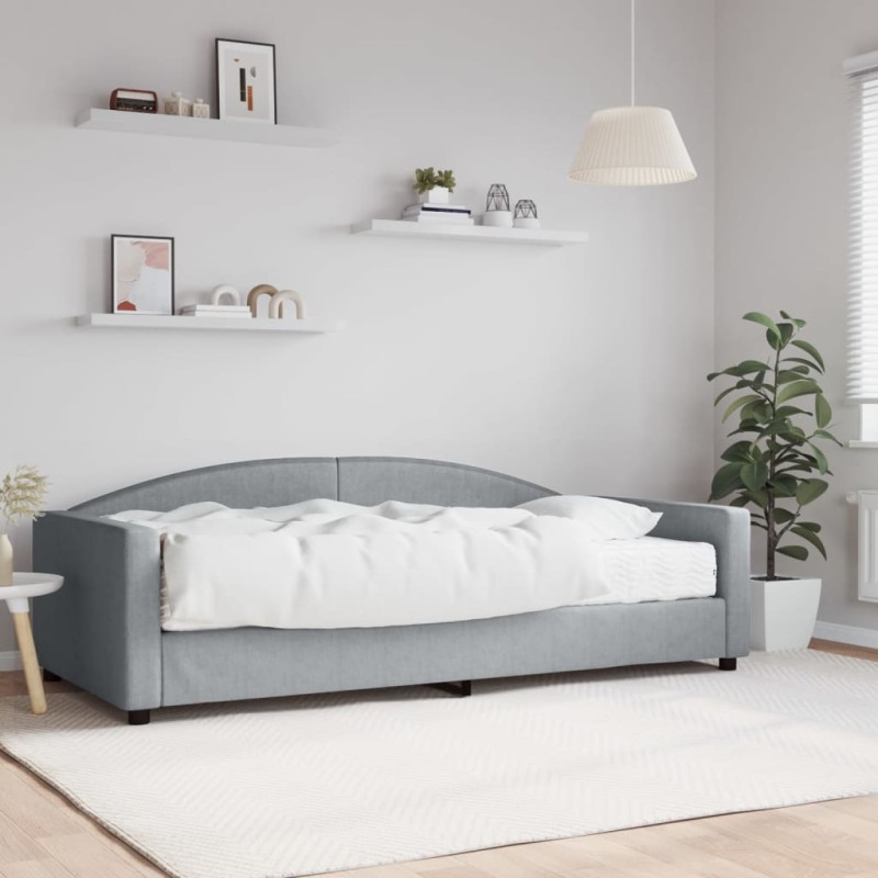 Tagesbett mit Matratze Hellgrau 100x200 cm Stoff Tagesbett mit Matratze Hellgrau 100x200 cm Stoff