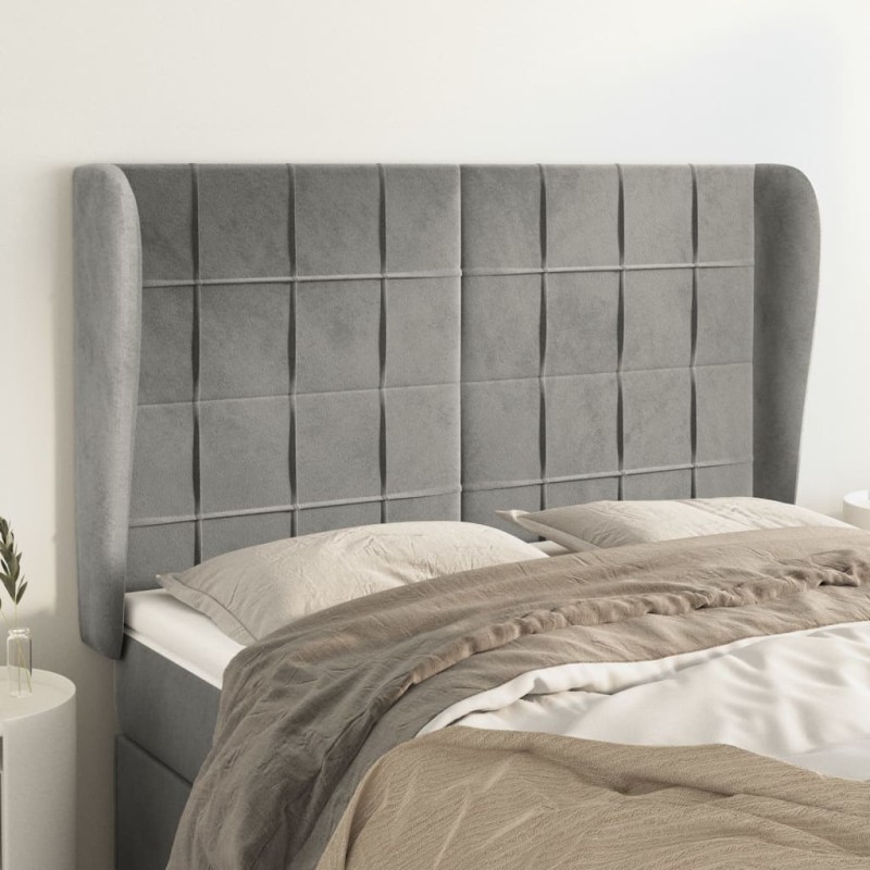 vidaXL Kopfteil mit Ohren Hellgrau 147x23x118/128 cm Samt vidaXL Kopfteil mit Ohren Hellgrau 147x23x118/128 cm Samt