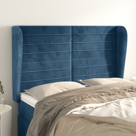 vidaXL Kopfteil mit Ohren Dunkelblau 147x23x118/128 cm Samt