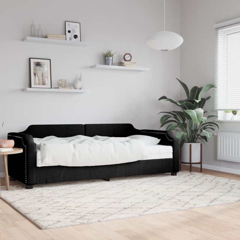 Tagesbett mit Matratze Schwarz 90x190 cm Stoff Tagesbett mit Matratze Schwarz 90x190 cm Stoff