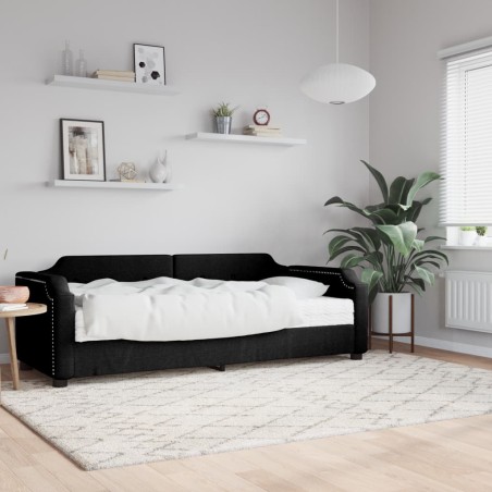 Tagesbett mit Matratze Schwarz 90x190 cm Stoff