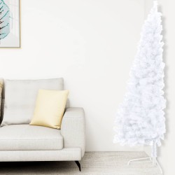 vidaXL Künstlicher Halb-Weihnachtsbaum Beleuchtung Ständer Weiß 180 cm