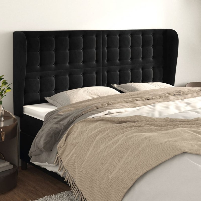 vidaXL Kopfteil mit Ohren Schwarz 163x23x118/128 cm Samt vidaXL Kopfteil mit Ohren Schwarz 163x23x118/128 cm Samt
