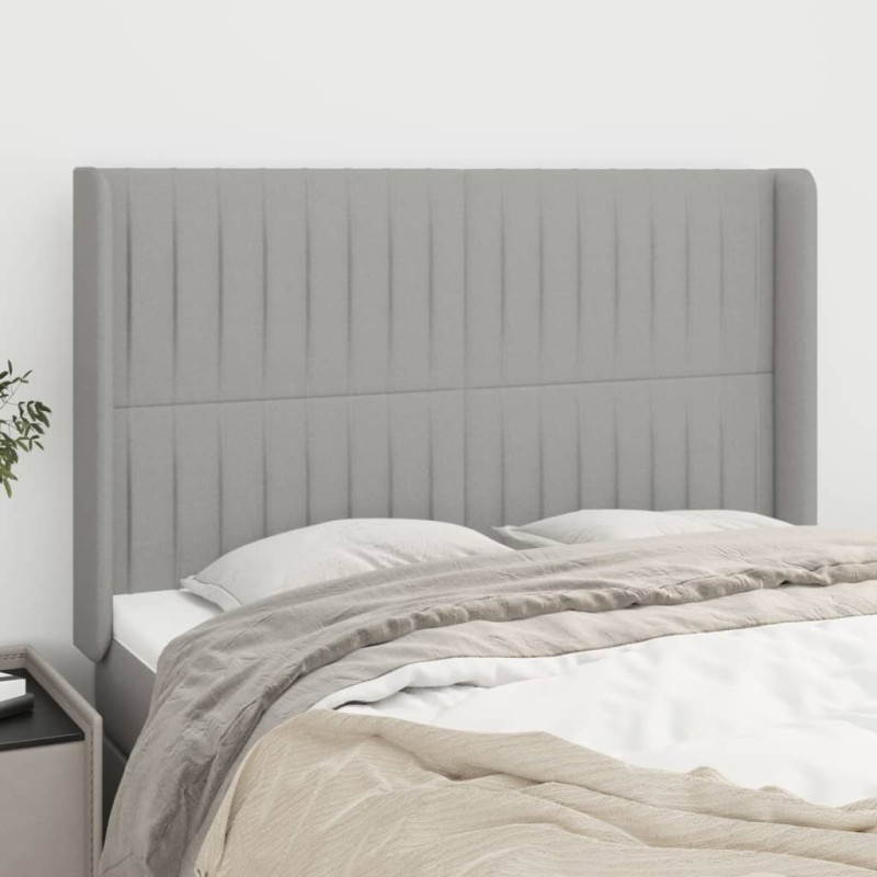 vidaXL Kopfteil mit Ohren Hellgrau 147x16x118/128 cm Stoff vidaXL Kopfteil mit Ohren Hellgrau 147x16x118/128 cm Stoff