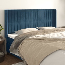 vidaXL Kopfteil mit Ohren Dunkelblau 183x16x118/128 cm Samt