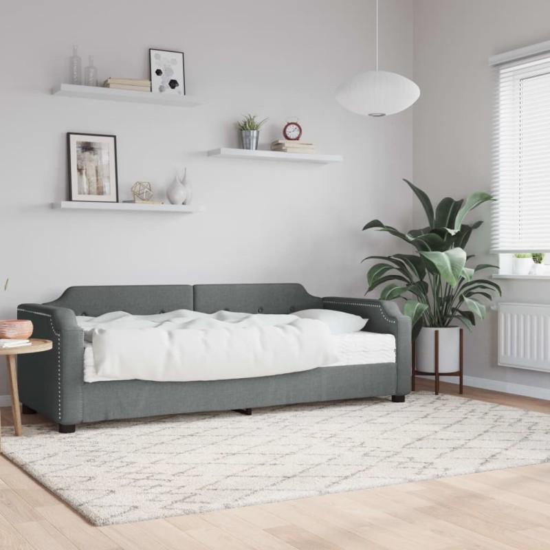 Tagesbett mit Matratze Dunkelgrau 90x190 cm Stoff Tagesbett mit Matratze Dunkelgrau 90x190 cm Stoff