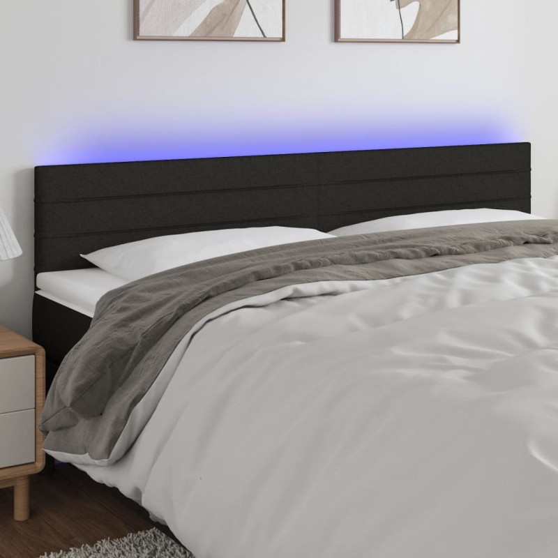 vidaXL LED Kopfteil Schwarz 160x5x78/88 cm Stoff