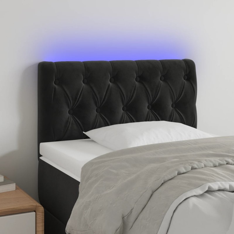 vidaXL LED Kopfteil Schwarz 80x7x78/88 cm Samt