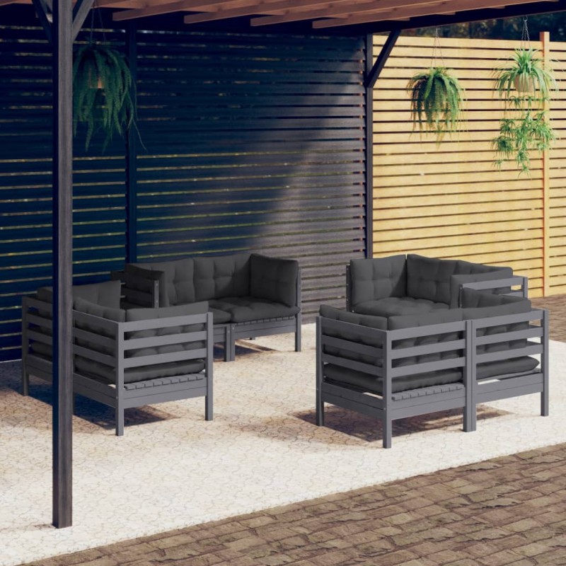 vidaXL 8-tlg. Garten-Lounge-Set mit Anthrazit Kissen Kiefernholz vidaXL 8-tlg. Garten-Lounge-Set mit Anthrazit Kissen Kiefernholz