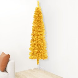 vidaXL Künstlicher Halb-Weihnachtsbaum mit Ständer Schlank Gold 180 cm