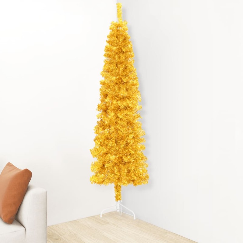 vidaXL Künstlicher Halb-Weihnachtsbaum mit Ständer Schlank Gold 180 cm vidaXL Künstlicher Halb-Weihnachtsbaum mit Ständer Schlank Gold 180 cm