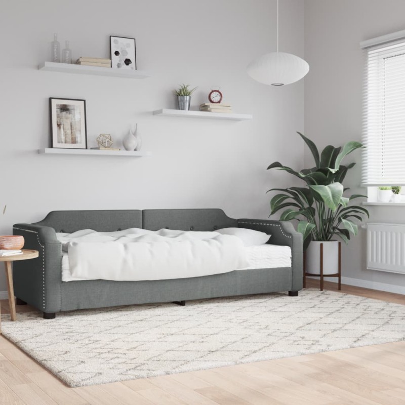 vidaXL Tagesbett mit Matratze Dunkelgrau 90x200 cm Stoff vidaXL Tagesbett mit Matratze Dunkelgrau 90x200 cm Stoff