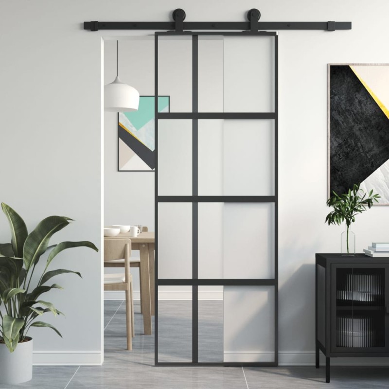 vidaXL Schiebetür Schwarz 76x205 cm Hartglas und Aluminium vidaXL Schiebetür Schwarz 76x205 cm Hartglas und Aluminium