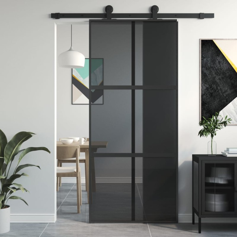 vidaXL Schiebetür Schwarz 90x205 cm Hartglas und Aluminium vidaXL Schiebetür Schwarz 90x205 cm Hartglas und Aluminium