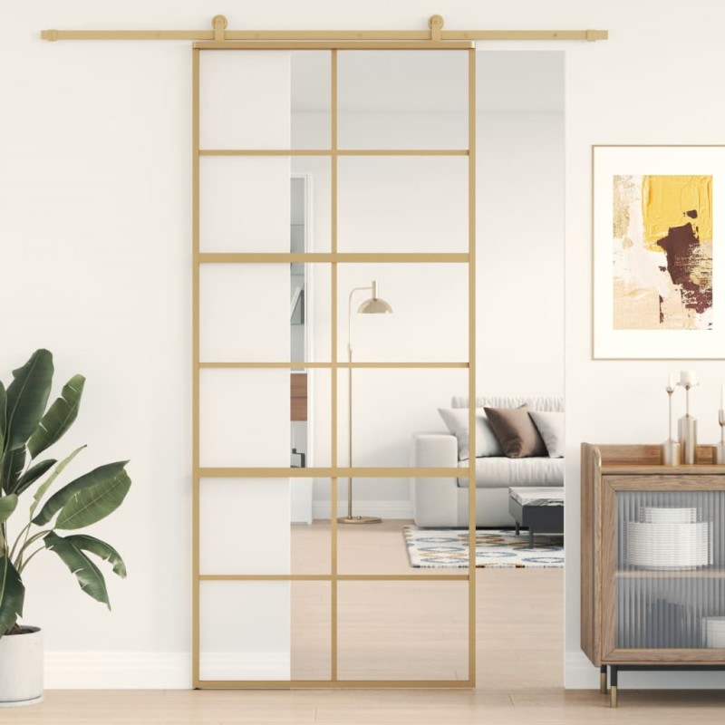 vidaXL Schiebetür Golden 90x205 cm ESG-Klarglas und Aluminium vidaXL Schiebetür Golden 90x205 cm ESG-Klarglas und Aluminium