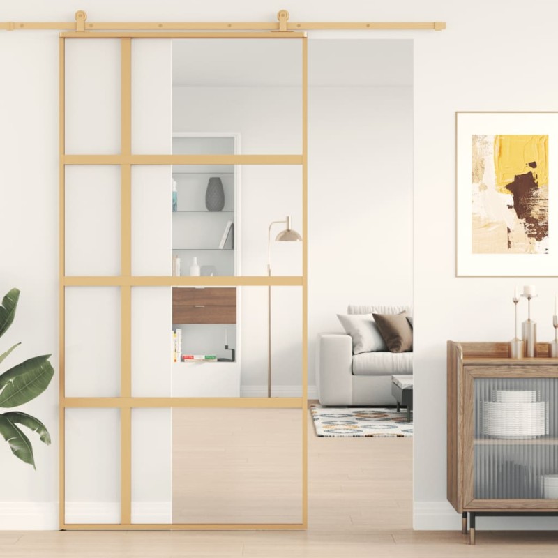 vidaXL Schiebetür Golden 102,5x205 cm ESG-Klarglas und Aluminium vidaXL Schiebetür Golden 102,5x205 cm ESG-Klarglas und Aluminium