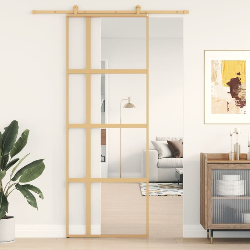 vidaXL Schiebetür Golden 76x205 cm ESG-Klarglas und Aluminium vidaXL Schiebetür Golden 76x205 cm ESG-Klarglas und Aluminium