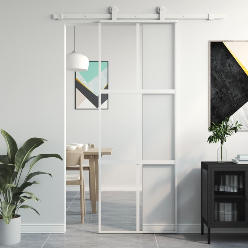 vidaXL Schiebetür Weiß 76x205 cm Hartglas und Aluminium vidaXL Schiebetür Weiß 76x205 cm Hartglas und Aluminium