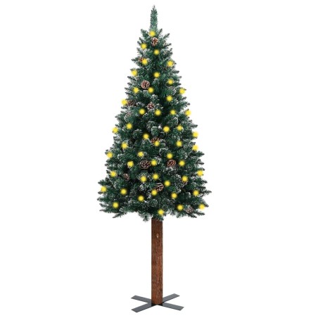 vidaXL Weihnachtsbaum Schlank mit Beleuchtung & Schnee Echtholz 210 cm