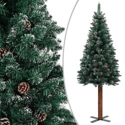vidaXL Weihnachtsbaum Schlank mit Beleuchtung & Schnee Echtholz 210 cm