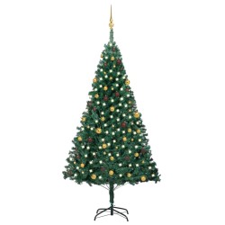 vidaXL Künstlicher Weihnachtsbaum mit Beleuchtung & Kugeln Grün 240 cm