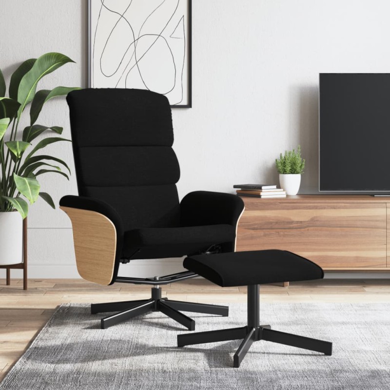 vidaXL Relaxsessel mit Fußhocker Schwarz Stoff vidaXL Relaxsessel mit Fußhocker Schwarz Stoff