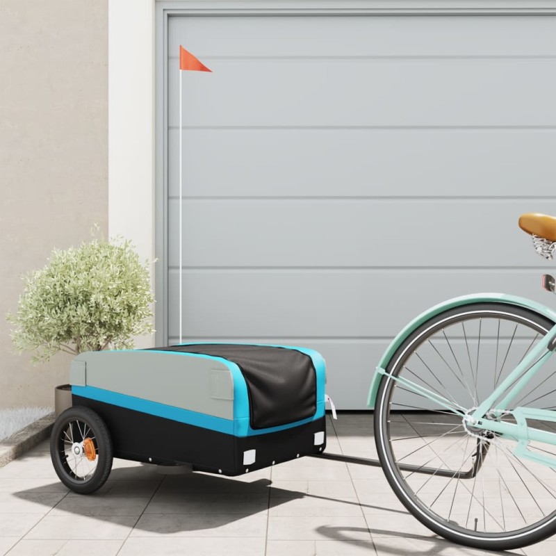 vidaXL Fahrradanhänger Schwarz und Blau 30 kg Eisen vidaXL Fahrradanhänger Schwarz und Blau 30 kg Eisen
