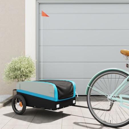 vidaXL Fahrradanhänger Schwarz und Blau 30 kg Eisen