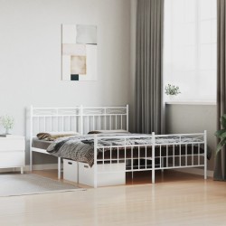 vidaXL Bettgestell mit Kopf- und Fußteil Metall Weiß 160x200 cm