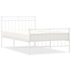 vidaXL Bettgestell mit Kopf- und Fußteil Metall Weiß 107x203 cm