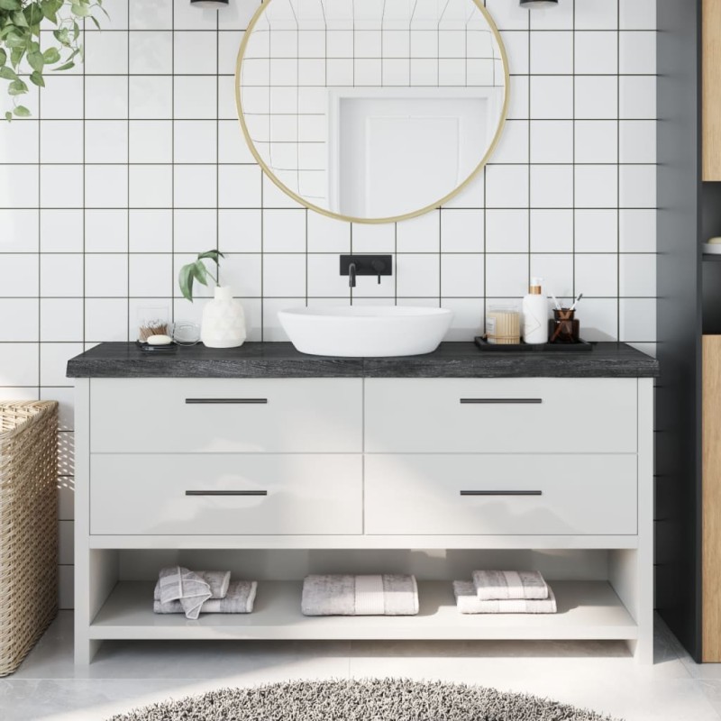 Waschtischplatte Dunkelgrau 160x40x6 cm Massivholz Behandelt Waschtischplatte Dunkelgrau 160x40x6 cm Massivholz Behandelt