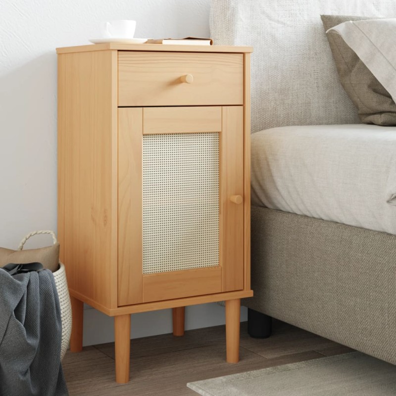 vidaXL Nachttisch SENJA Rattan-Look Braun 40x35x80cm Massivholz Kiefer vidaXL Nachttisch SENJA Rattan-Look Braun 40x35x80cm Massivholz Kiefer
