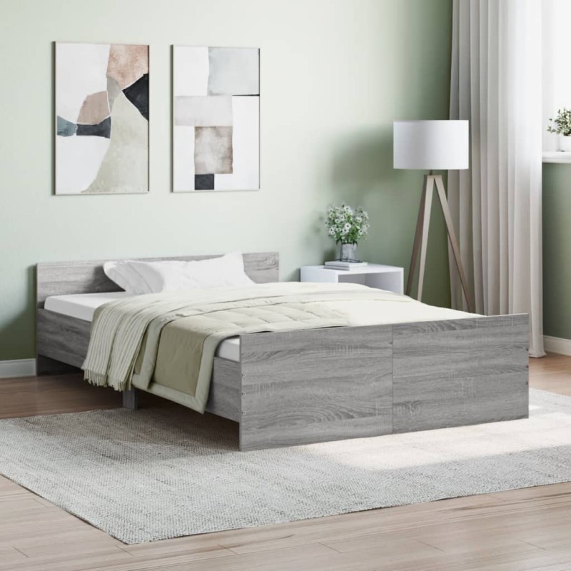 vidaXL Bettgestell mit Kopf- und Fußteil Grau Sonoma 120x200 cm vidaXL Bettgestell mit Kopf- und Fußteil Grau Sonoma 120x200 cm